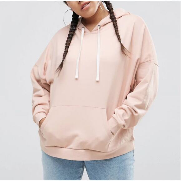 ASOS Curve Size 20 Boxy Hoodie Sweatshirt Tunnel Pocket Knit Pink - Picture 7 of 11